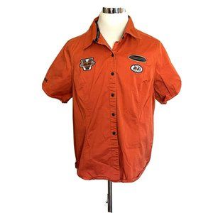 Men's Harley Davidson Button Down Shirt Size 3W Orange Short Sleeve